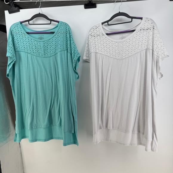 Lane Bryant Tops - Lane Bryant T-Shirt Womens 22/24 Teal White Eyelet Lace Yoke 2-Pack Boho Casual